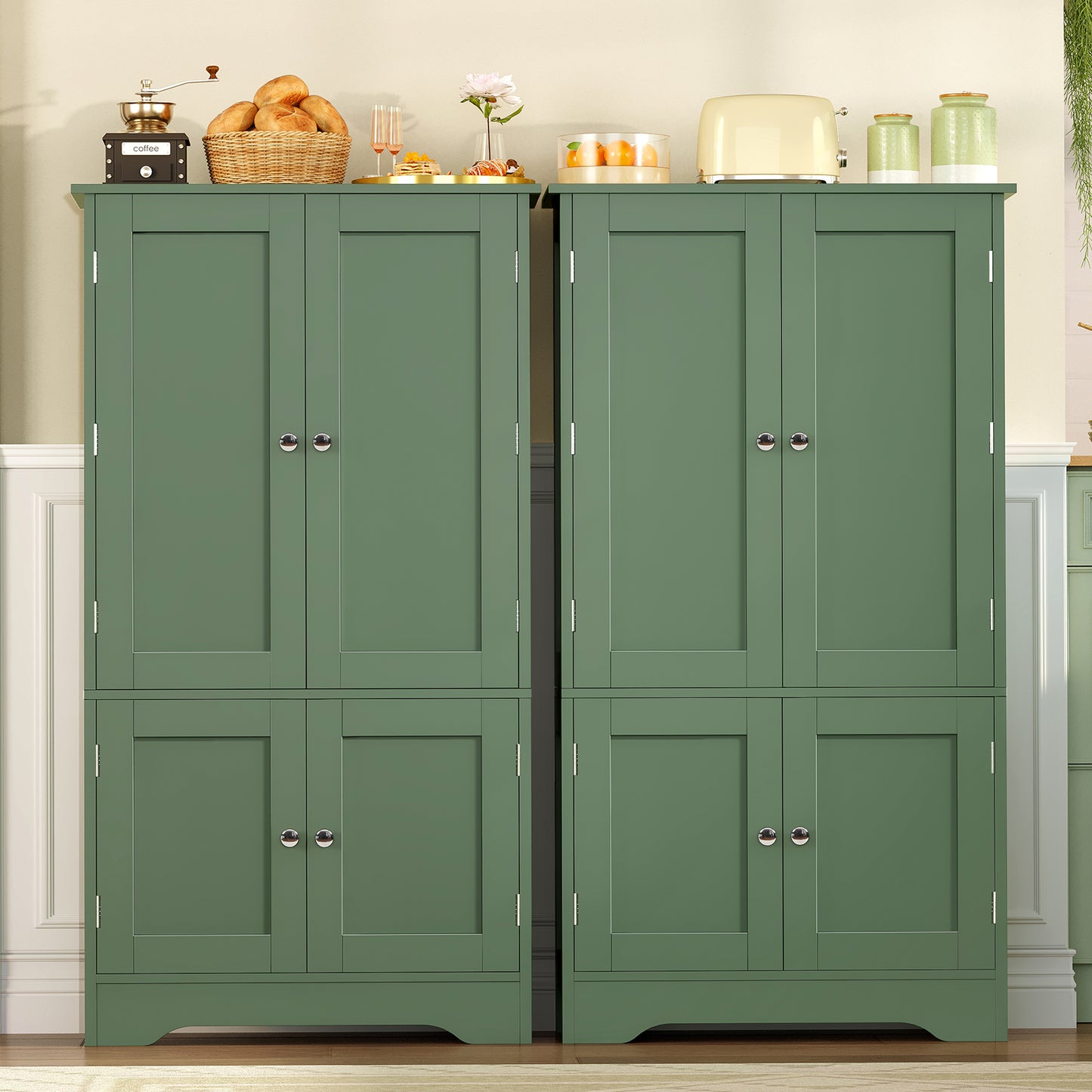 TEENFON 43" H Storage Cabinet with 4 Doors, Kitchen Cabinet with 6 Door Shelves, Kitchen Pantry Cabinets for Living Room, Dining Room, Bathroom, Forest Green