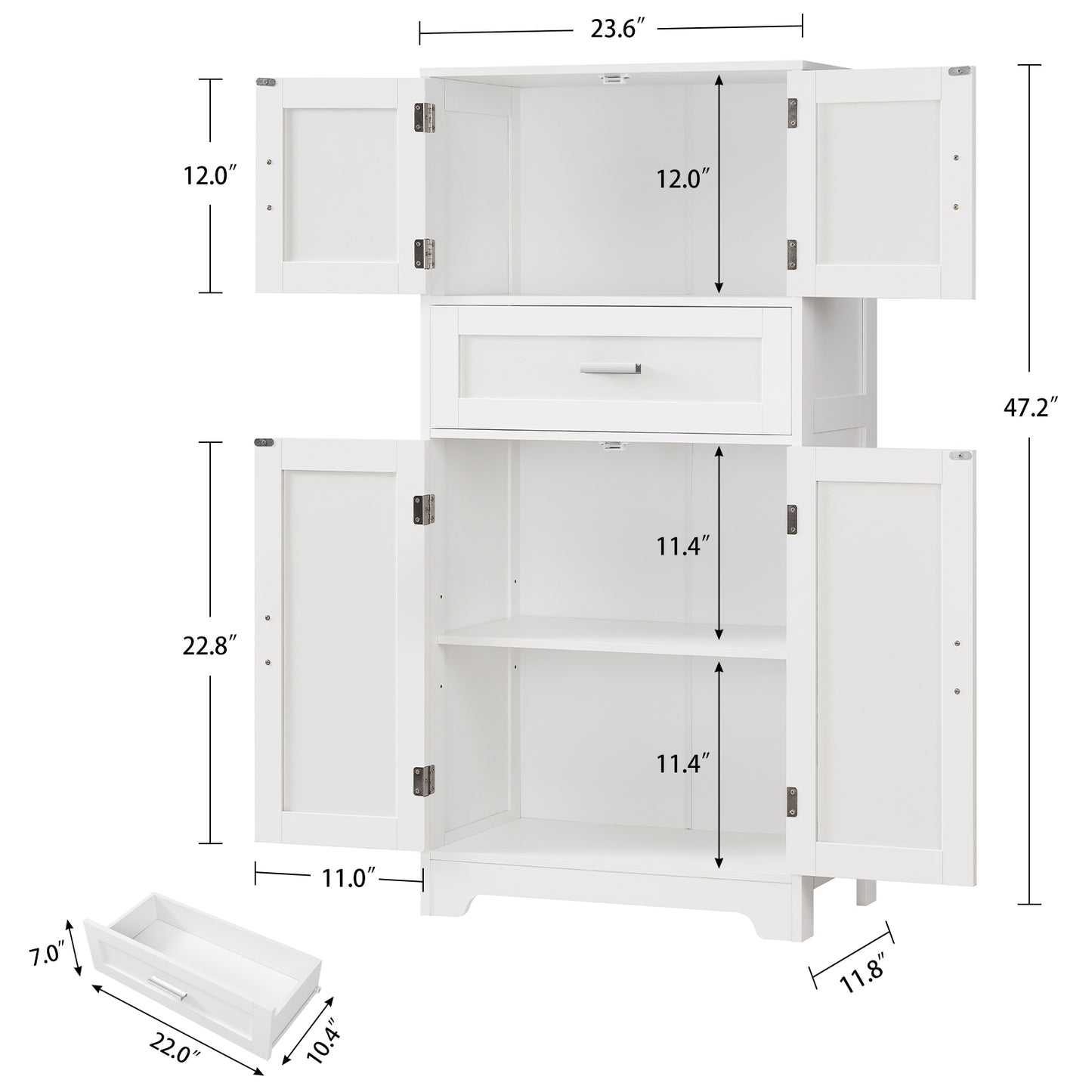 TEENFON Bathroom Storage Cabinet with Adjustable Shelf & Large Drawer, Tall Storage Cabinet with 4 Doors, Kitchen Pantry Storage Cabinets, for Living Room, Dining Room, Home Office, Entryway