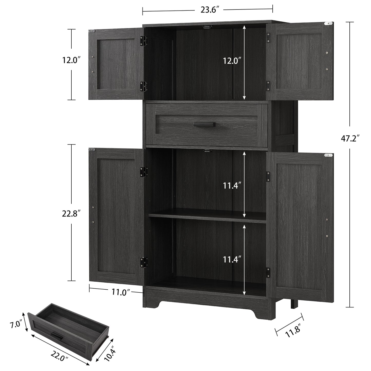 TEENFON 47.2" H Storage Cabinet with Adjustable Shelf & Large Drawer, Cabinet for Living Room, Home Office, Entryway, Rustic Black