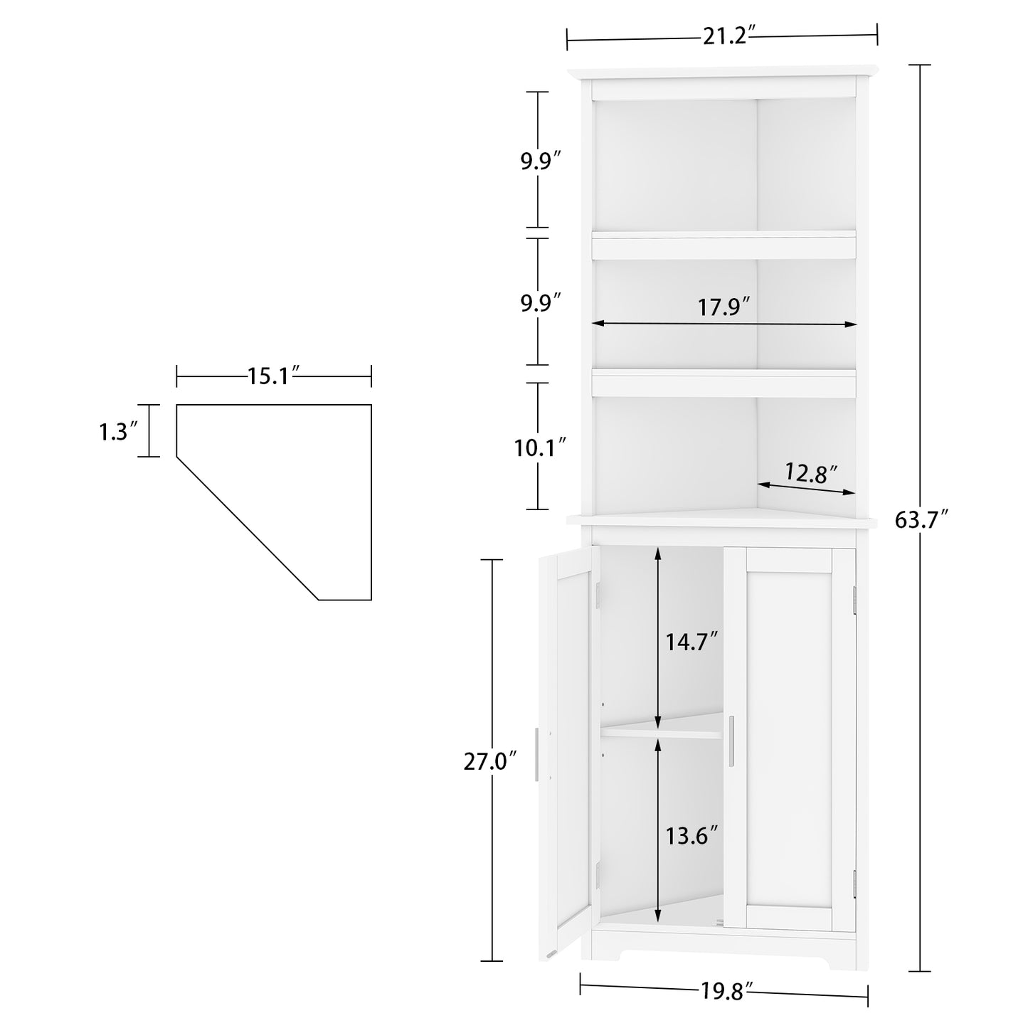 63.7 "H Tall Corner Cabinet with LED Lights, Gothic Style Corner Shelves with Doors, 5-Tier Bathroom Cabinet, Living Room, Dining Room, Black