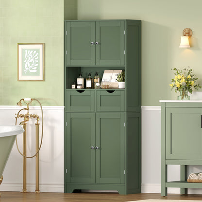 TEENFON 57.8" H Tall Storage Cabinet with 2 Drawers & 2 Adjustable Shelves, Bathroom Storage Cabinet with 4 Doors, Floor Cupboard, for Living Room, Dining Room, Entryway, Woodgrain Gray