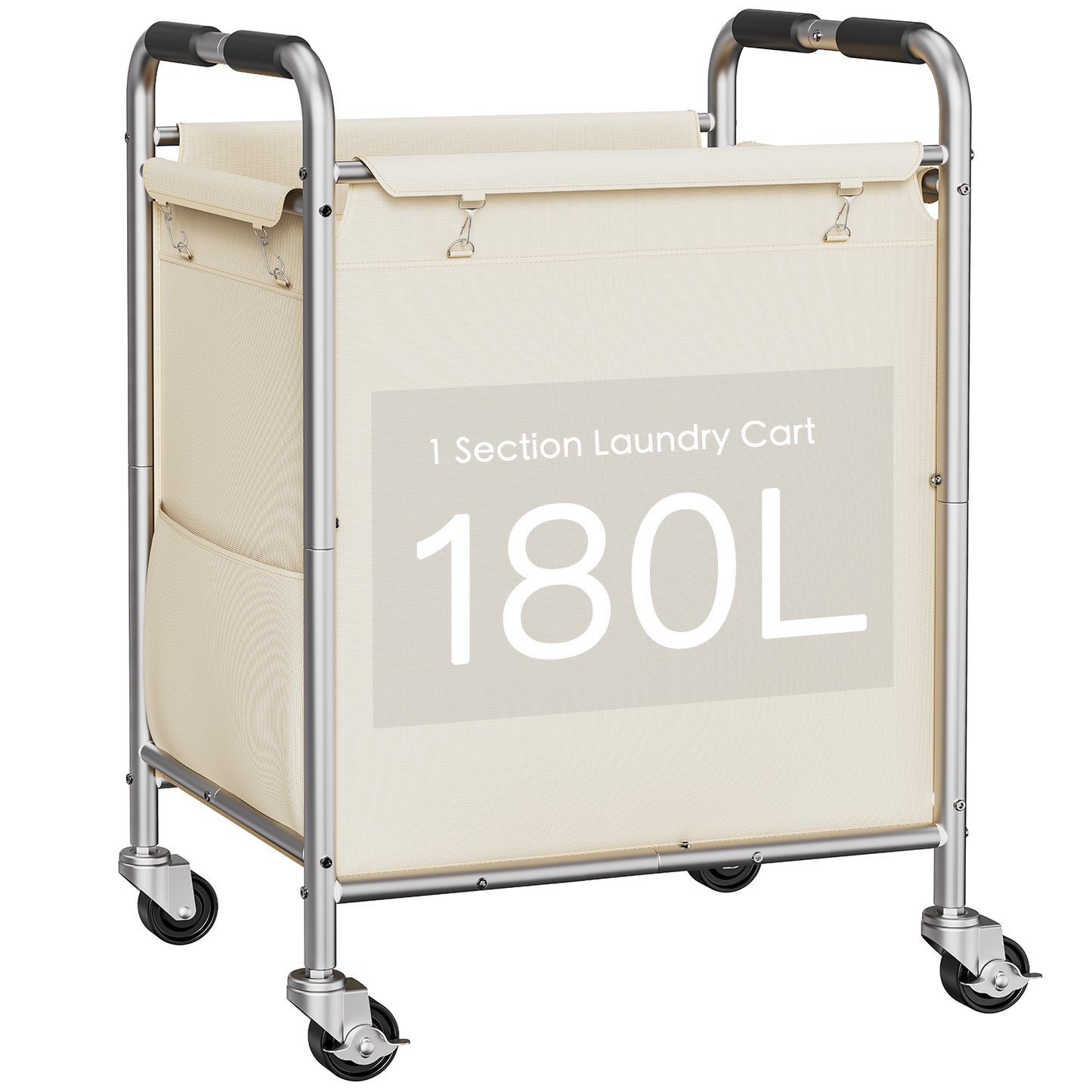 TEENFON Laundry Basket with Wheels, Rolling Laundry Sorter Cart with Side pockets,(180L) Rolling Laundry Hamper with Removable Bag and Handle for Bedroom, Beige