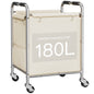TEENFON Laundry Basket with Wheels, Rolling Laundry Sorter Cart with Side pockets,(180L) Rolling Laundry Hamper with Removable Bag and Handle for Bedroom, Beige