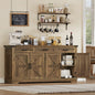 TEENFON 61" Farmhouse Buffet Cabinet with 2 Adjustable Shelves, Sideboard with 3 Drawers & 4 Doors, Rustic Storage Cabinet, Coffee Bar for Kitchen, Entryway, White