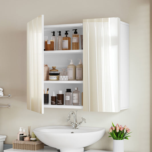 TEENFON Medicine Cabinet with 2 Mirror Doors, 2 Adjustable Shelves, Mount or Recessed Bathroom Medicine Cabinet, Medicine Cabinet Mirror for Bathroom, White, 27.6 x 22.1 inch