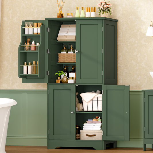TEENFON 51" H Pantry Cabinet with 4 Doors, Kitchen Cabinet with 6 Door Shelves, Kitchen Pantry for Living Room, Dining Room, Bathroom, Green