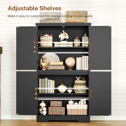 TEENFON Farmhouse Storage Cabinet with 2 Adjustable Shelves, Bathroom Cabinet with 4 Doors, Cupboard for Kitchen, Living Room, Rustic Gray