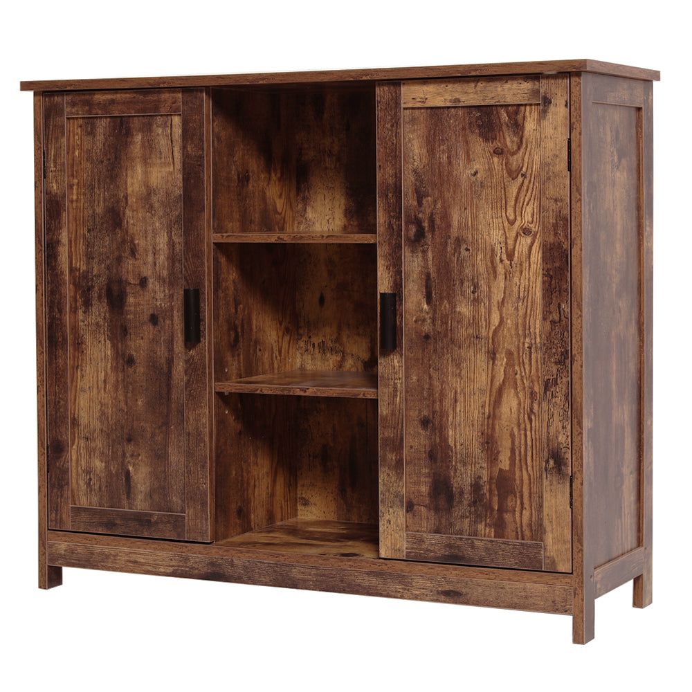 TEENFON Storage Cabinet with 2 Doors and 4 Storage Shelves, Sideboard, Buffet Cabinet, Floor Cabinet for Living Room, Entryway, Rustic Brown