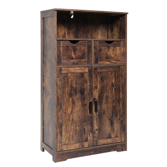 TEENFON Storage Cabinet with 2 Drawers & Adjustable Shelves, Cupboard, Floor Cabinet for Living Room, Home Office, Rustic Brown