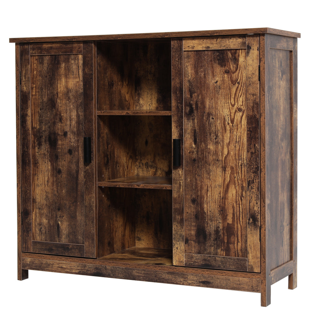 TEENFON Storage Cabinet with 2 Doors and 4 Storage Shelves, Sideboard, Buffet Cabinet, Floor Cabinet for Living Room, Entryway, Rustic Brown