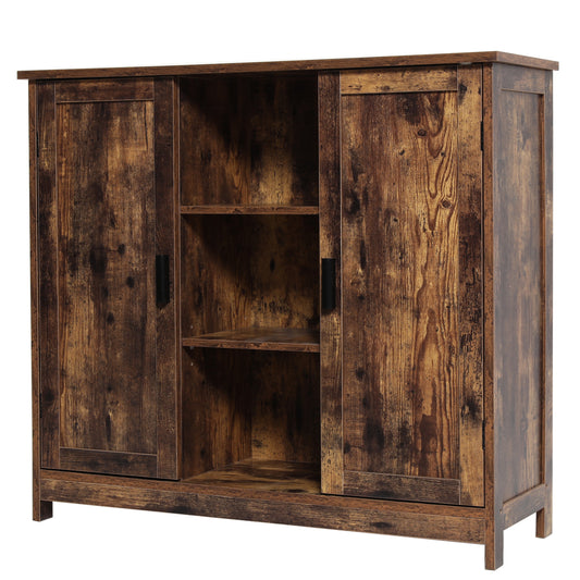 TEENFON Storage Cabinet with 2 Doors and 4 Storage Shelves, Sideboard, Buffet Cabinet, Floor Cabinet for Living Room, Entryway, Rustic Brown