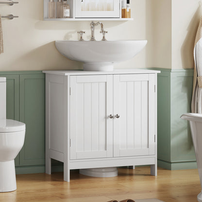 TEENFON Pedestal Sink Storage Cabinet with 2 Doors and Shelf, Under Sink Cabinet, Bathroom Sink Cabinet with U-Shape, White