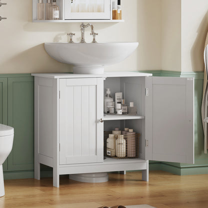TEENFON Pedestal Sink Storage Cabinet with 2 Doors and Shelf, Under Sink Cabinet, Bathroom Sink Cabinet with U-Shape, White
