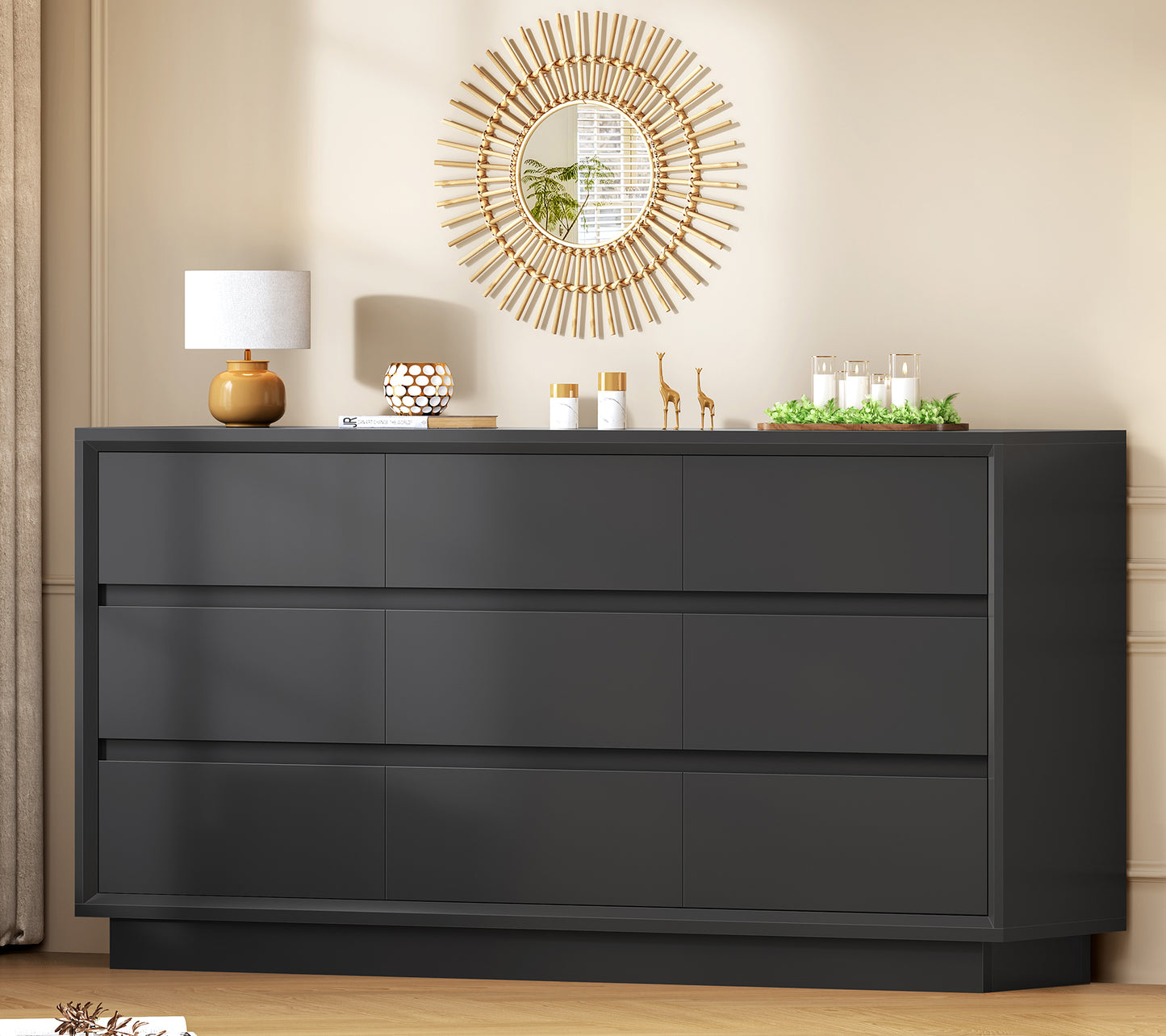 TEENFON 63" Dresser for Bedroom with 9 Drawers, Black Dresser with Metal Slide, Bedroom Dressers, Wood Dressers & Chests of Drawers for Bedroom, Hallway, Black