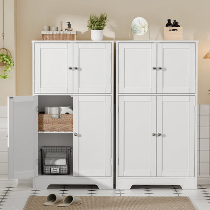 TEENFON Bathroom Floor Storage Cabinet, Freestanding Bathroom Storage Unit with 2 Adjustable Shelves & 4 Doors, 11.8 x 23.6 x 42.7 Inches, White