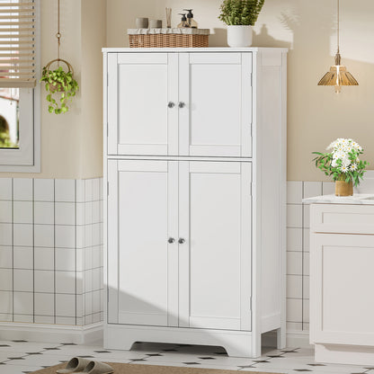 TEENFON Bathroom Floor Storage Cabinet, Freestanding Bathroom Storage Unit with 2 Adjustable Shelves & 4 Doors, 11.8 x 23.6 x 42.7 Inches, White