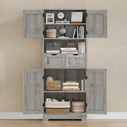 57.8" H Tall Storage Cabinet with 2 Drawers & 2 Adjustable Shelves, Floor Cabinet with 4 Doors, Tall Cabinet for Living Room, Dining Room, Entryway, Black