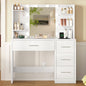 TEENFON Vanity Desk with Mirror and Lights, Makeup Vanity with Power Outlet and 4 Drawers & 6 Shelves & 5 Hooks, 3 Color Modes & Adjustable Brightness, White Vanity for Bedroom