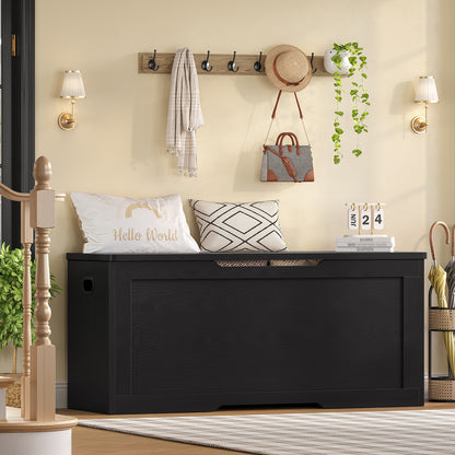 TEENFON 47.2" Large Storage Chest with Fabric Drawer, Toy Box with Safety Hinges, Extra Wide Storage Bench for Bedroom, Living Room, Entryway, Supports 300 lb, Black