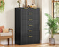 TEENOFN Fluted Dresser for Bedroom with 7 Drawers, 48" Tall Modern Chest of Drawers with Metal Handle, Wooden Dresser TV Stand, Wood Closet Clothes Storage Organizer for Living Room, Hallway, Black