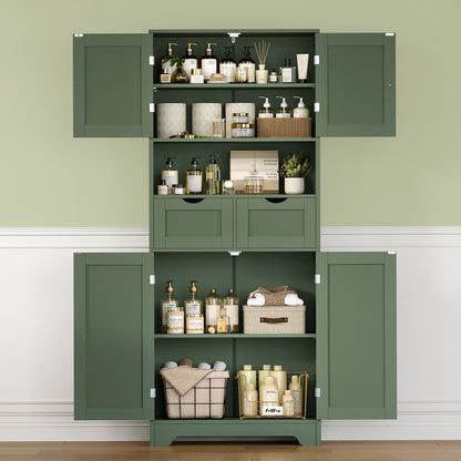 TEENFON 57.8" H Tall Storage Cabinet with 2 Drawers & 2 Adjustable Shelves, Bathroom Storage Cabinet with 4 Doors, Floor Cupboard, for Living Room, Dining Room, Entryway, Woodgrain Gray