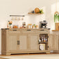 TEENFON 61" Farmhouse Buffet Cabinet with 2 Adjustable Shelves, Sideboard with 3 Drawers & 4 Doors, Rustic Storage Cabinet, Coffee Bar for Kitchen, Entryway, White