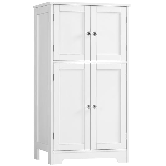 TEENFON Bathroom Floor Storage Cabinet, Freestanding Bathroom Storage Unit with 2 Adjustable Shelves & 4 Doors, 11.8 x 23.6 x 42.7 Inches, White
