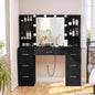 TEENFON Large Vanity Desk with LED Lighted Mirror & Power Outlet,Makeup Vanity Table with 7 Drawers,4 Shelves and 5 Hooks,Vanity Table, Vanity Desk Set for Bedroom,Bathroom,Black