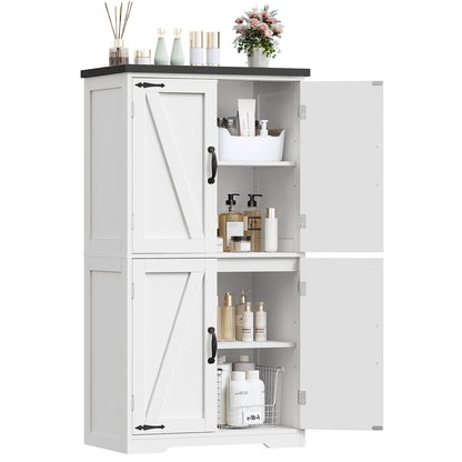 TEENFON Farmhouse Storage Cabinet with 2 Adjustable Shelves, Bathroom Cabinet with 4 Doors, Cupboard for Kitchen, Living Room, Rustic Gray