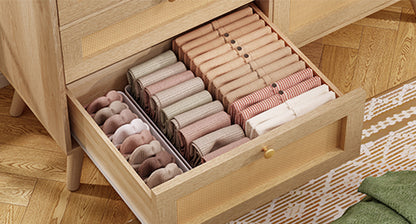 TEENFON 47.2''Wide 7 Drawer Rattan Dresser, Boho Dresser for Bedroom, Chest of Drawers, Closet Organizer, Natural Wood Dressers Chest for Bedroom, Living Room, Entryway, Natural