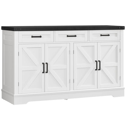 TEENFON 55”W Buffet Cabinet with 3 Large Drawers & 2 Adjustable Shelves, Modern Farmhouse Sideboard Buffet Cabinet with Storage, Credenza, Coffee Bar, White