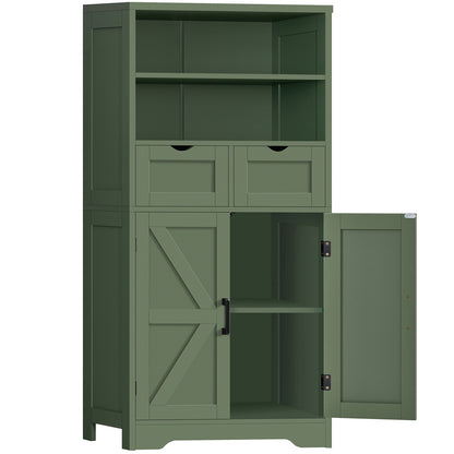 TEENFON Storage Cabinet with Doors & 2 Drawers, Kitchen Cabinet with Adjustable Shelf, Pantry Cabinets, Bathroom Cabinets, for Living Room, Entryway, Home Office, White