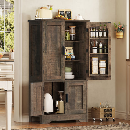 TEENFON 43.3 Tall Metal Kitchen Pantry Storage Cabinets with 2 Door and 5 Adjustable Shelves, Cupboard for Kitchen, Dining Room, Living Room and Bathroom,