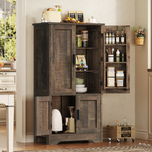 TEENFON 43.3 Tall Metal Kitchen Pantry Storage Cabinets with 2 Door and 5 Adjustable Shelves, Cupboard for Kitchen, Dining Room, Living Room and Bathroom,