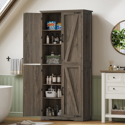 TEENFON 67" Kitchen Pantry Cabinet with 4 Doors, Farmhouse Pantry Cabinet with Adjustable Shelves, Storage Cabinet for Kitchen, Bathroom, Living Room, White