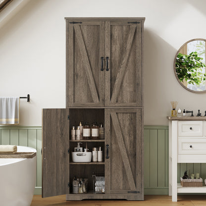 TEENFON 67" Kitchen Pantry Cabinet with 4 Doors, Farmhouse Pantry Cabinet with Adjustable Shelves, Storage Cabinet for Kitchen, Bathroom, Living Room, White