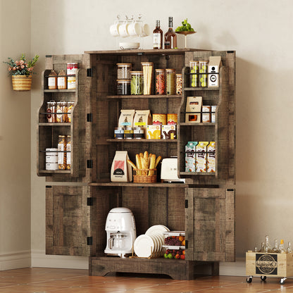 TEENFON 43.3 Tall Metal Kitchen Pantry Storage Cabinets with 2 Door and 5 Adjustable Shelves, Cupboard for Kitchen, Dining Room, Living Room and Bathroom,