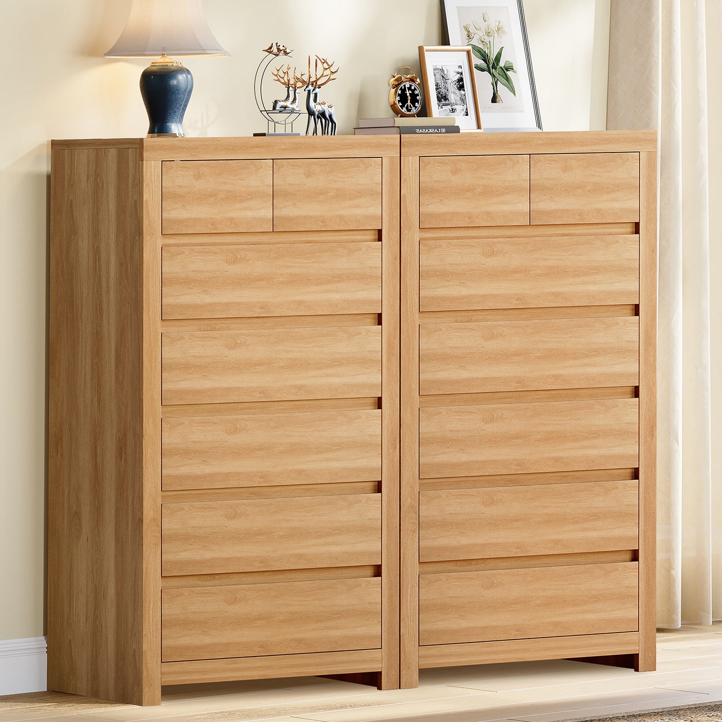 TEENFON 51.6" Tall Dresser for Bedroom with 7 Drawers, Modern Dressers & Chests of Drawers with Metal Handles, Wooden Dresser TV Stand, Bedroom Dressers for Living Room, Hallway, Natural