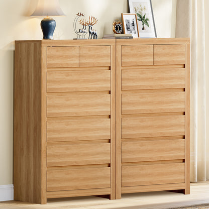 TEENFON 51.6" Tall Dresser for Bedroom with 7 Drawers, Modern Dressers & Chests of Drawers with Metal Handles, Wooden Dresser TV Stand, Bedroom Dressers for Living Room, Hallway, Natural