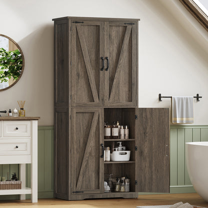 TEENFON 67" Kitchen Pantry Cabinet with 4 Doors, Farmhouse Pantry Cabinet with Adjustable Shelves, Storage Cabinet for Kitchen, Bathroom, Living Room, White