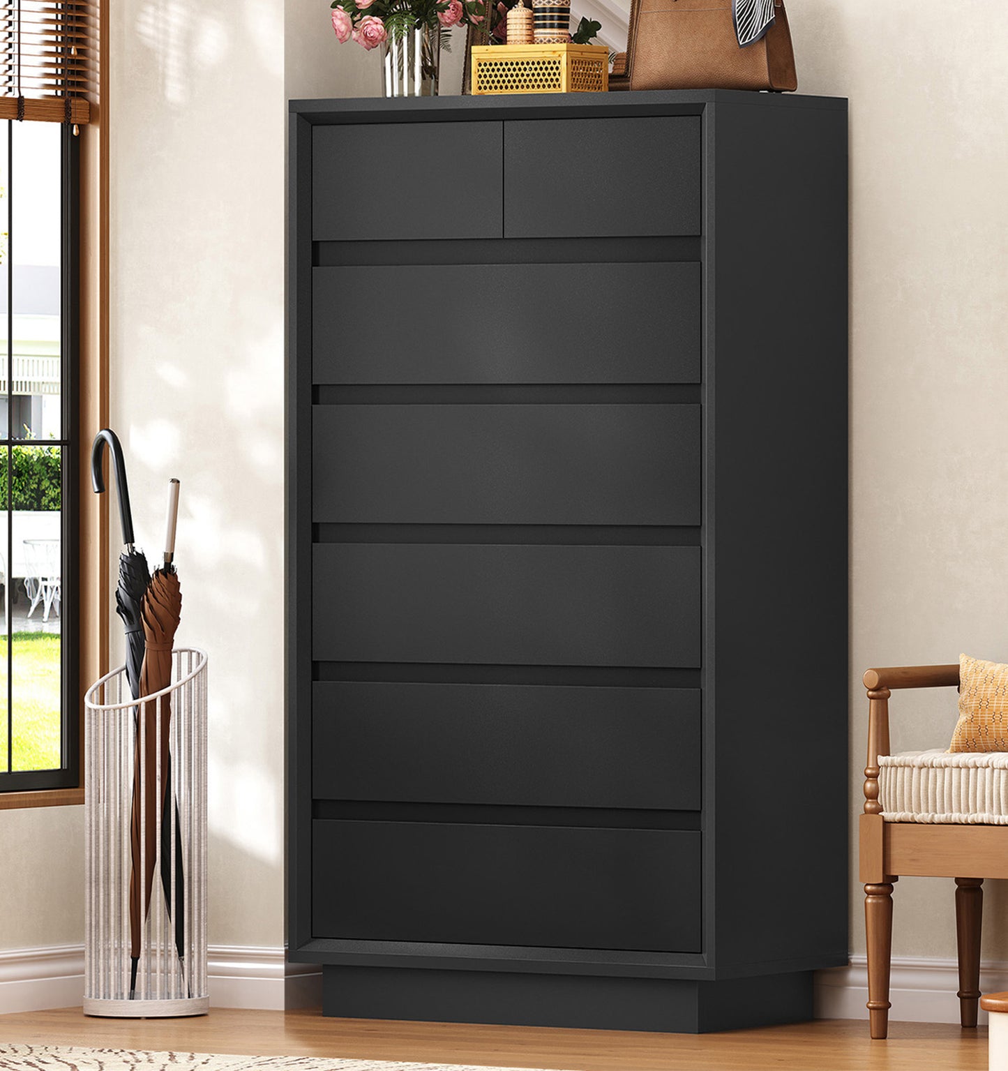 TEENFON 51.6" Tall Dresser for Bedroom with 7 Drawers, Black Dresser with Metal Slide, Bedroom Dressers, Wood Dressers & Chests of Drawers for Bedroom, Hallway, Black