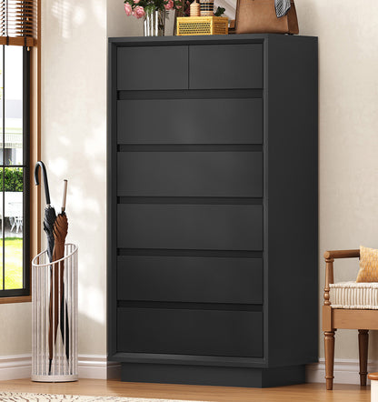 TEENFON 51.6" Tall Dresser for Bedroom with 7 Drawers, Black Dresser with Metal Slide, Bedroom Dressers, Wood Dressers & Chests of Drawers for Bedroom, Hallway, Black
