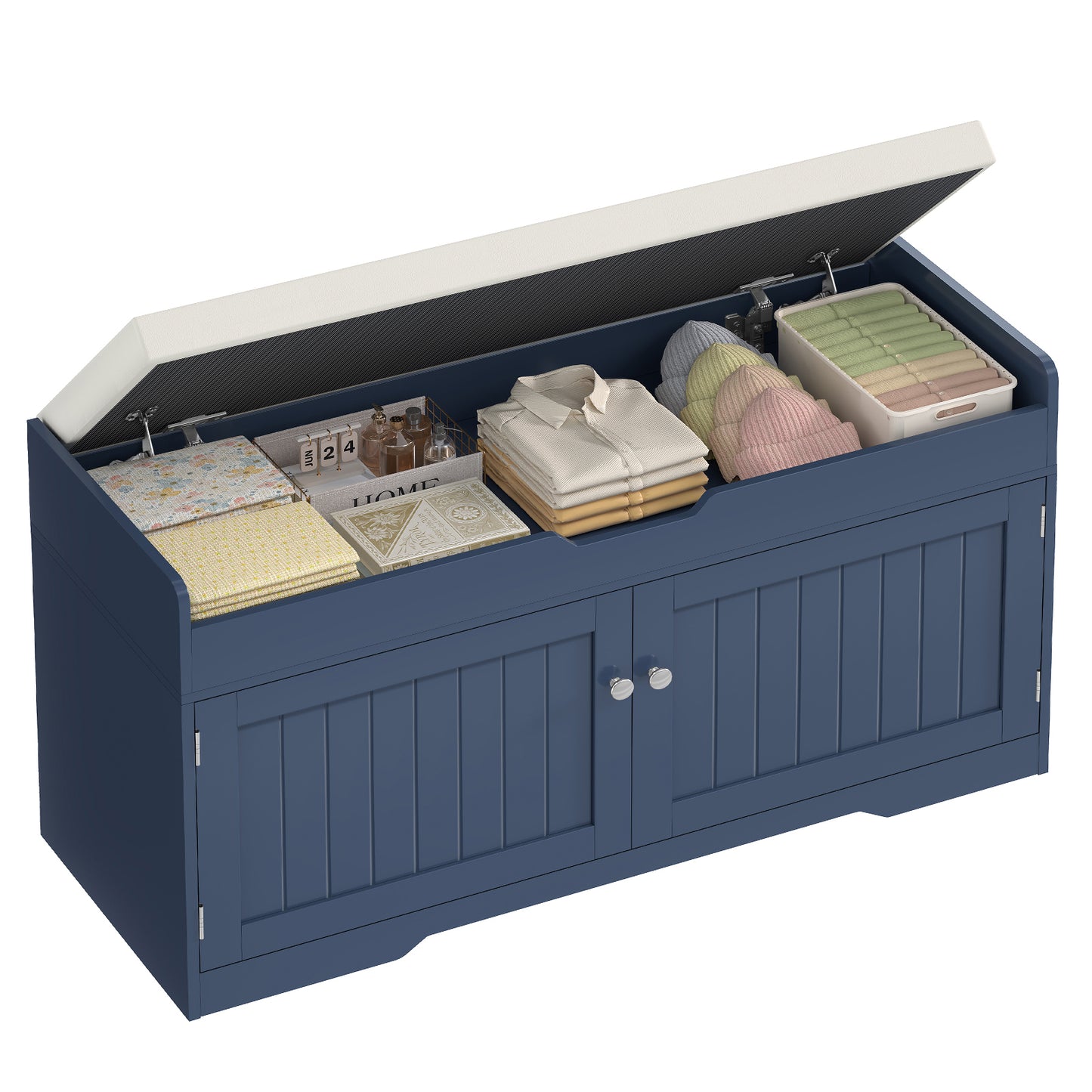 TEENFON 2-Tier Storage Bench, Shoe Bench with Adjustable Shelf & Lift Top Storage, Entryway Bench with Cushioned Seat,13.8"D x 36.2"W x 19.7"H, Shoe Organizer for Entryway, Living Room, Bedroom, White