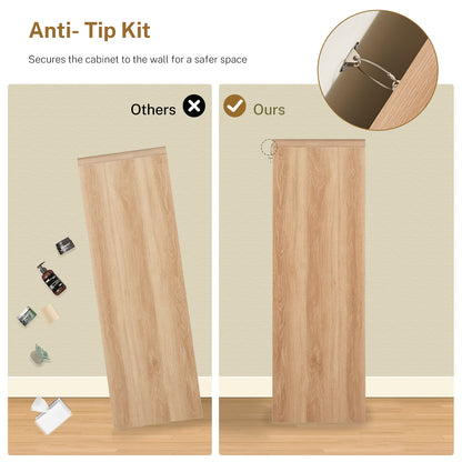 TEENFON Tall Drawer Dresser for Bedroom with 6 Drawers, 49.2" Tall Dressers & Chest of Drawers with Curved Profile Design, Wood Closet Storage Dressers Organizer for Bedroom, Living Room, Natural