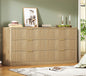 TEENFON 56.3'' Dresser for Bedroom with 6 Drawers, Dressers & Chest of Drawers with Curved Profile Design, 6 Drawer Dresser, Fluted Dressers, Wood Dressers for Bedroom, Living Room, Natural