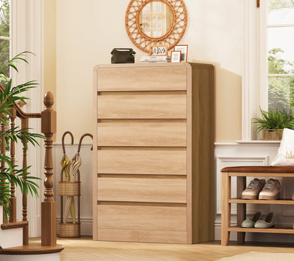 TEENFON Tall Drawer Dresser for Bedroom with 6 Drawers, 49.2" Tall Dressers & Chest of Drawers with Curved Profile Design, Wood Closet Storage Dressers Organizer for Bedroom, Living Room, Natural