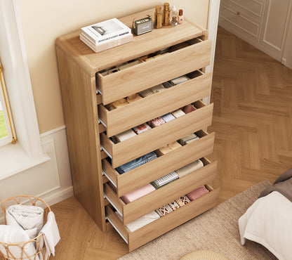 TEENFON Tall Drawer Dresser for Bedroom with 6 Drawers, 49.2" Tall Dressers & Chest of Drawers with Curved Profile Design, Wood Closet Storage Dressers Organizer for Bedroom, Living Room, Natural