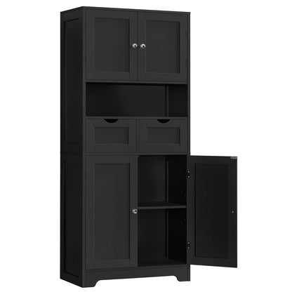 57.8" H Tall Storage Cabinet with 2 Drawers & 2 Adjustable Shelves, Floor Cabinet with 4 Doors, Tall Cabinet for Living Room, Dining Room, Entryway, Black