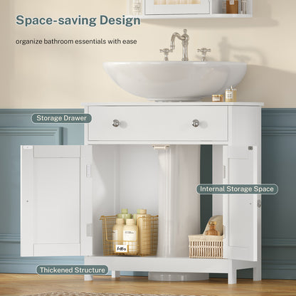 TEENFON 35.4" Pedestal Sink Storage Cabinet with 2 Doors and Adjustable Shelves, Bathroom Sink Cabinet, Under Sink Storage with U-Shape Cut-Out, White