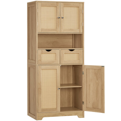 TEENFON 57.8" H Tall Storage Cabinet with 2 Drawers & 2 Adjustable Shelves, Bathroom Storage Cabinet with 4 Doors, Floor Cupboard, for Living Room, Dining Room, Entryway, Woodgrain Gray